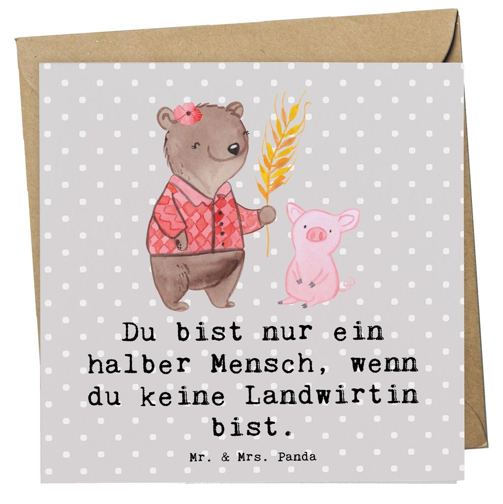 Mr. & Mrs. Panda Deluxe Karte Landwirtin Herz - Grau Pastell - Geschenk, Lustig, Bauernhof, Witzig, Spruch, Glückwunschkarte, anlasskarte, faltkar...