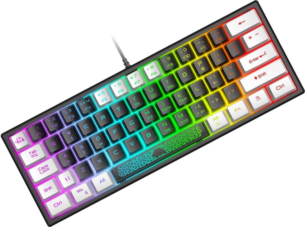 Mini 60% Gaming-Tastatur, Membran mit Halbmechanisch Tasten, RGB-Chroma-Backlit Kompakt 62 Tasten QWERTY Layout für PC Laptop Mac Computer
