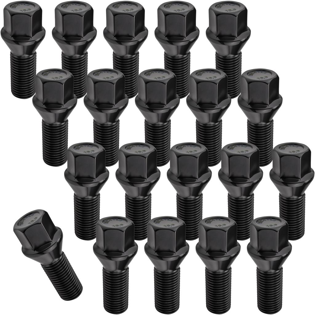 20x Radschraube M14x1.5 , Gewindelänge: 28mm, Kegelbund, SW17, Schwarze