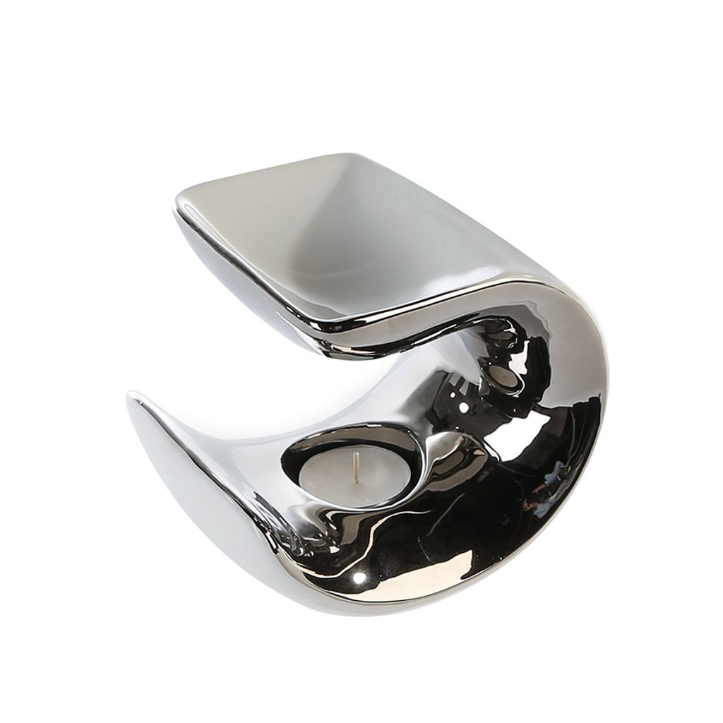 Casablanca Aromabrenner Curve weiss/silber H.13cm Höhe: 14 cm Breite: 13.50 cm Tiefe: 10.50cm 36926