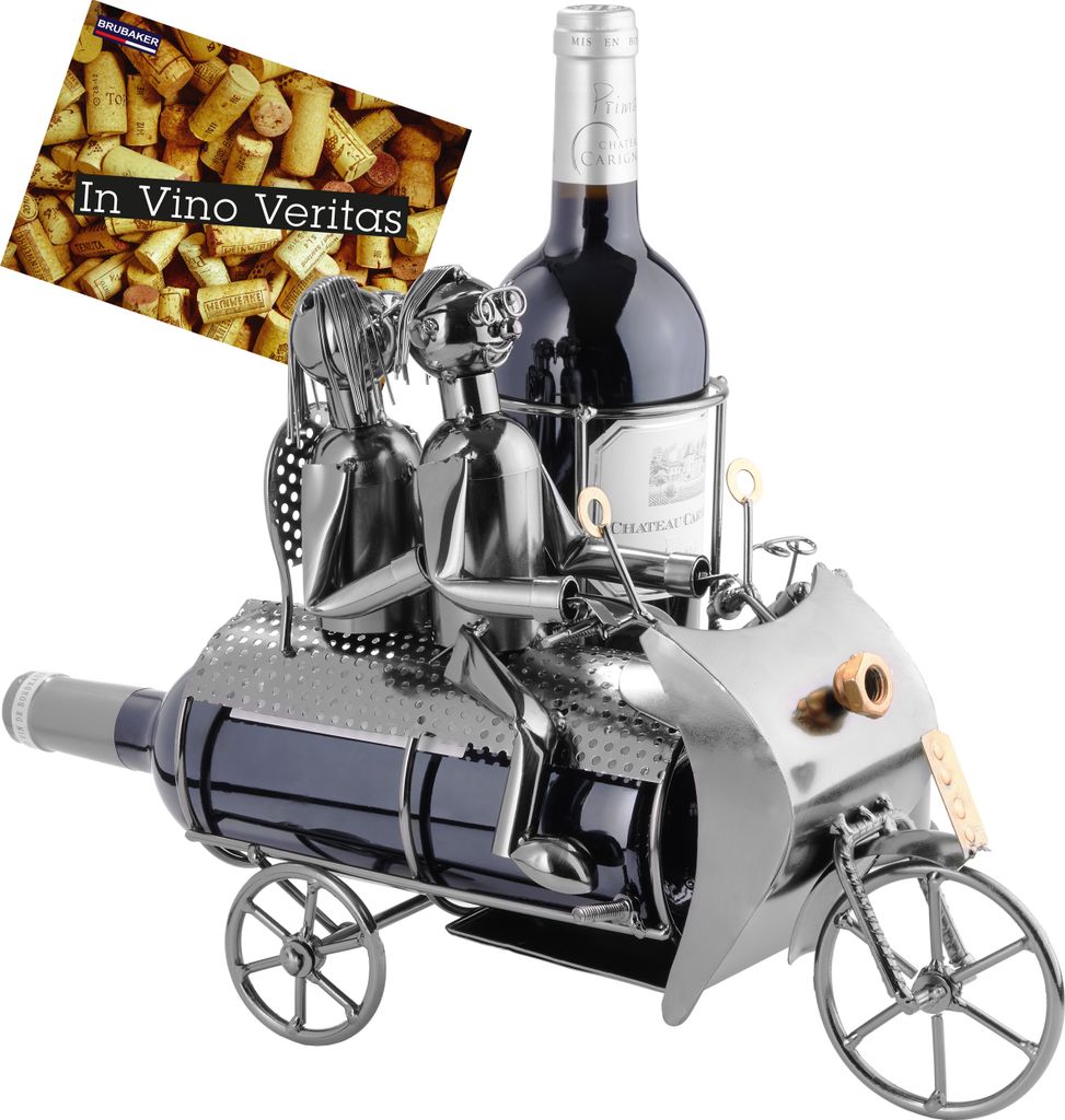 BRUBAKER Flaschenhalter Paar auf Motorrad mit Beiwagen Metall Skulptur Geschenk mit Geschenkkarte