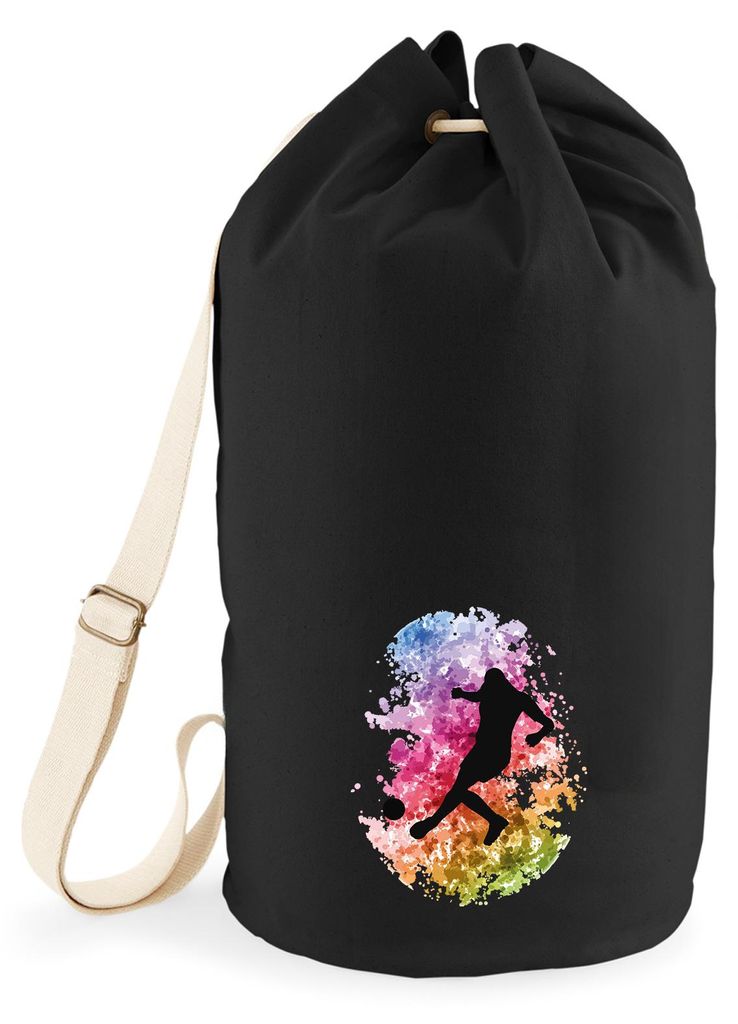Huuraa Seesack Fußballspieler bunte Silhouette 20 Liter Black Baumwolle Rucksack Geschenkidee