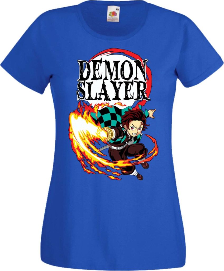 Damen T-Shirt Manga Anime Demon Anime Slayer Tanjiro Kamado 03 Demon Anime Slayer Main, Lady 2XL / Blau