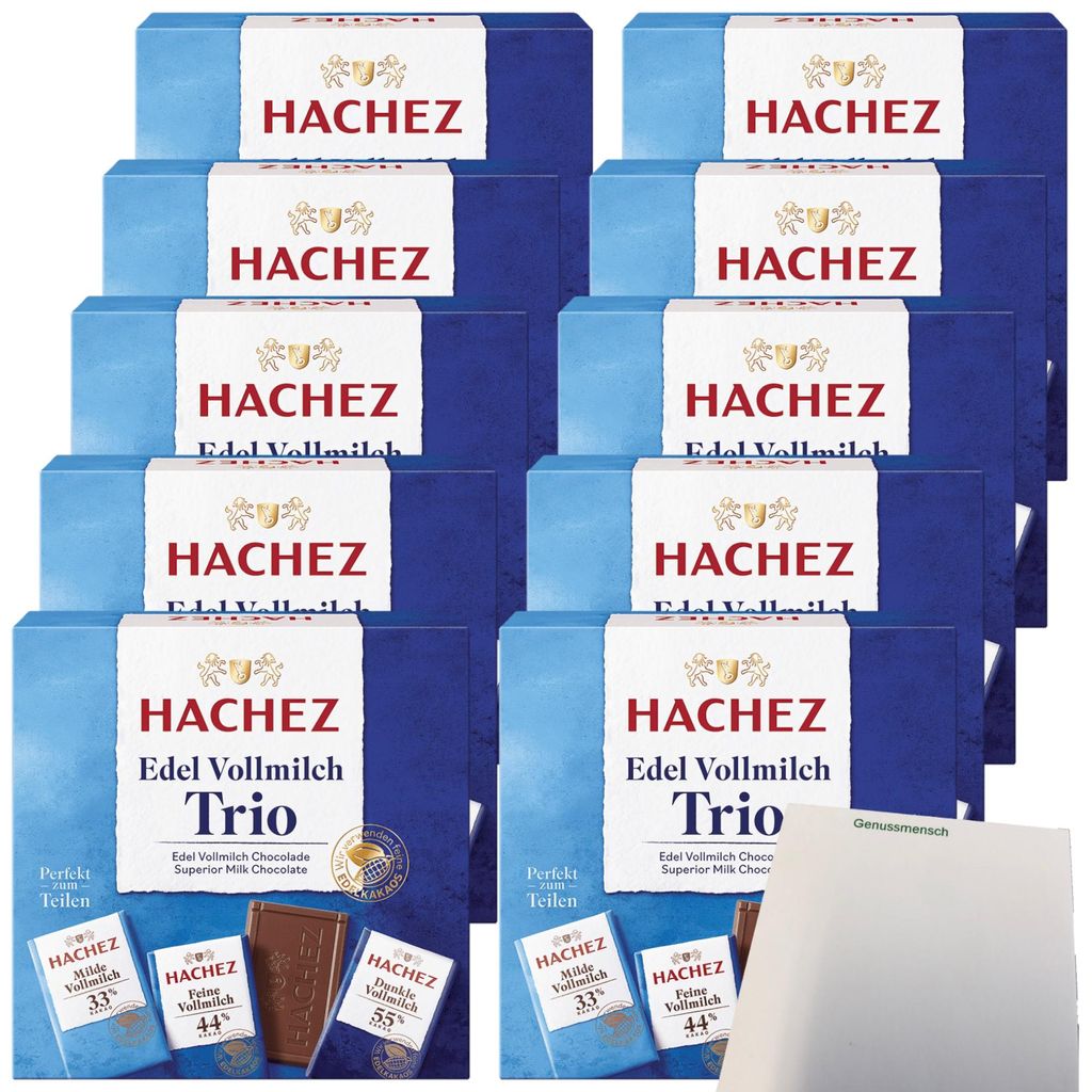 Hachez Schokolade Täfelchen Edel Vollmilch Trio VPE (10x150g Schachtel) + usy Block