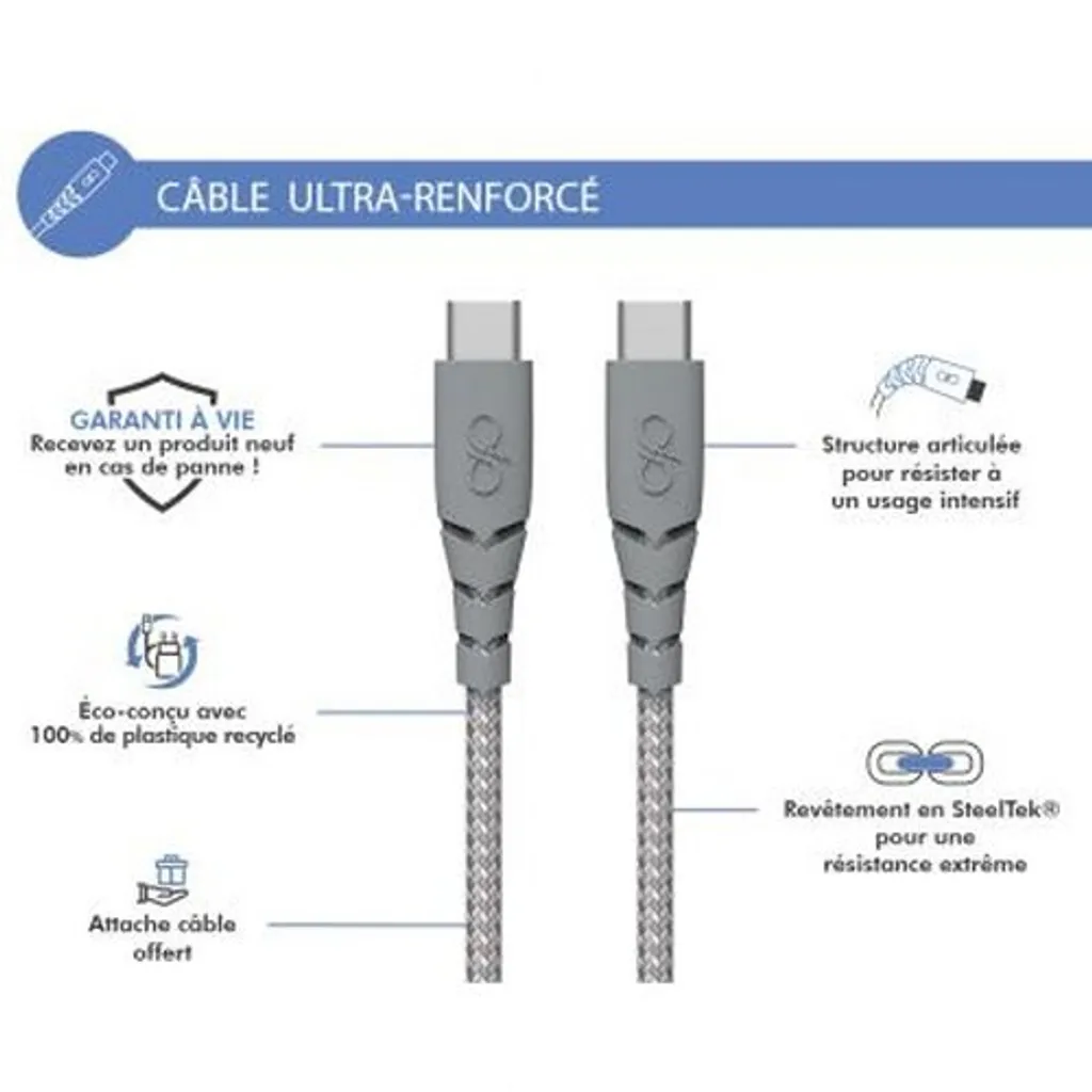 Cavo USB-C Force Power 2m Grigio: Nato per l'Avventura e l'Uso Estremo