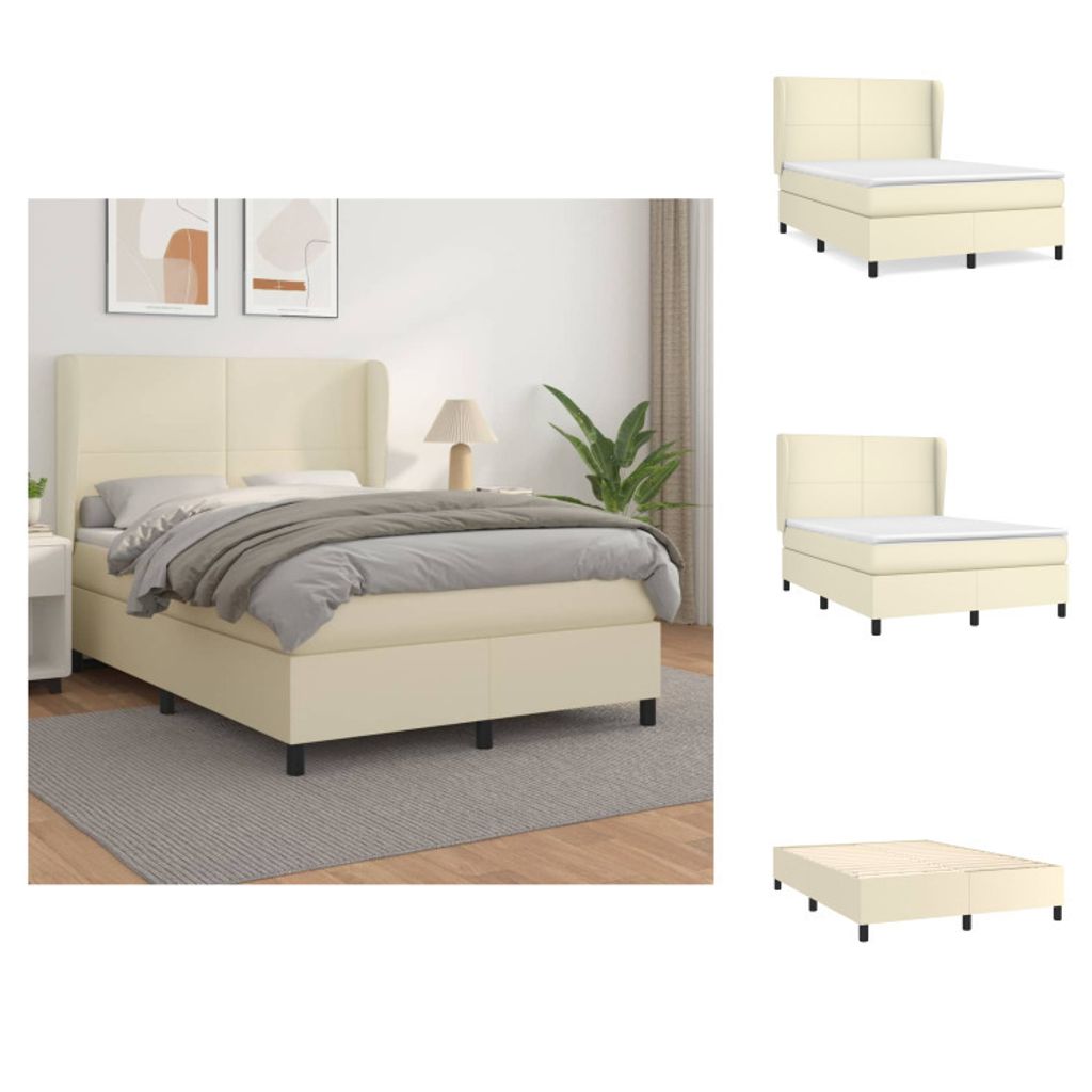 vidaXL Boxspringbett mit Matratze Creme 140x200 cm Kunstleder - Betten & Bettgestelle
