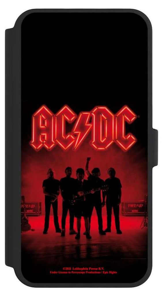 NIVOCASE Klapphülle für Apple iPhone 16 Pro Max Handyhülle aus Kunst Leder NIVOflip schwarz ACDC Band Offizielles Lizenzprodukt