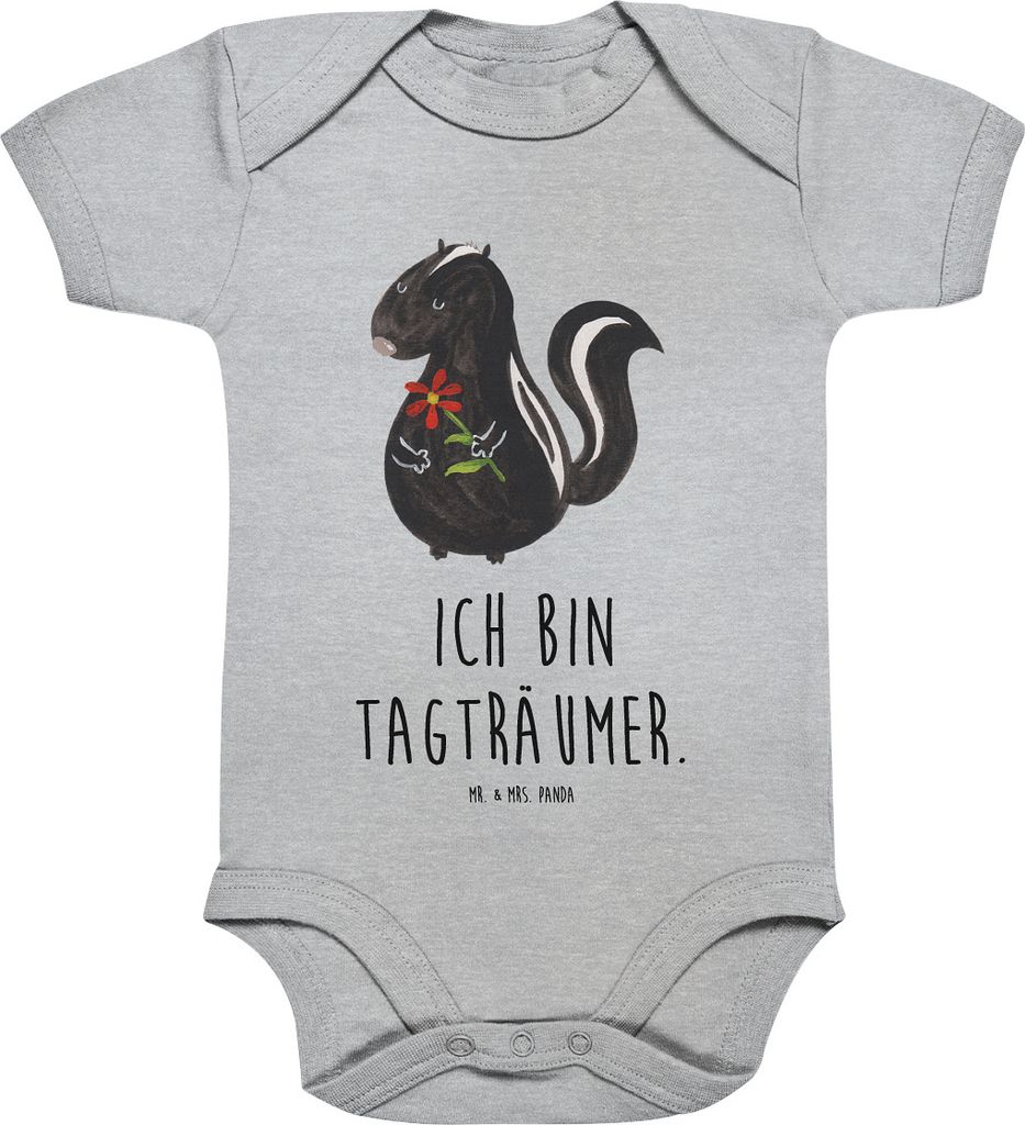 Mr. & Mrs. Panda Babybody Stinktier Blume 12. - 18. Monat - Heather Grey - Geschenk, Dreams, Raubtier, Tagträumer, Träume, Babystrampler, babykle...