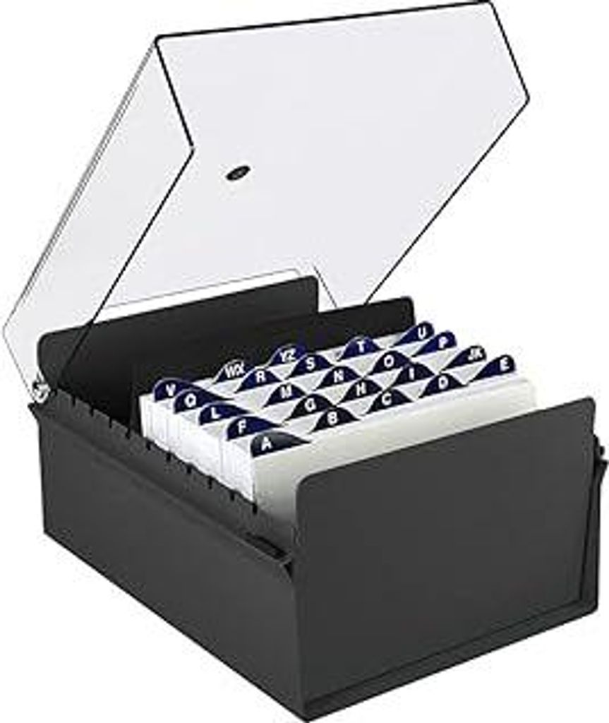 Acrimet 5 x 8 Karteikartenhalter Organizer mit Metallbasis, Robust (Inklusive AZ-Indexkarten und einem Kunststoff-Trenner) (Schwarze mit klarer Kun...