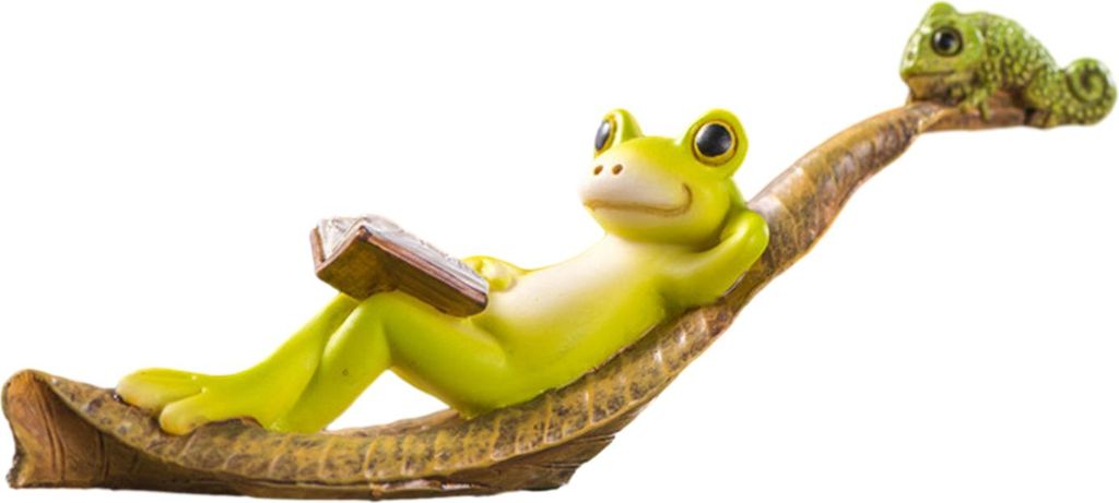 Cartoon-Froschfigur, Harz, Pilz, lesend, liegend, Gitarre, Froschstatue, Skulptur, für drinnen und draußen, Garten, Blumentopf, Dekoration, Ornament
