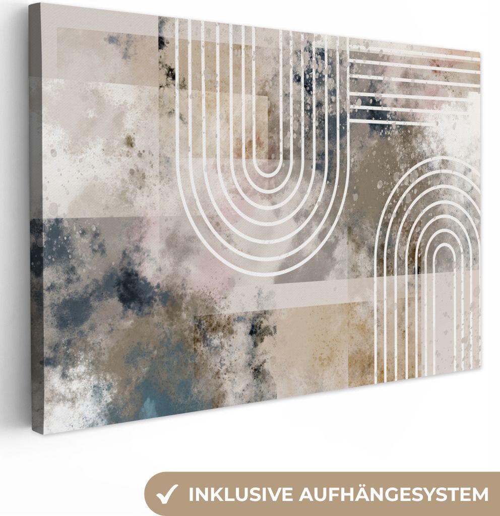 OneMillionCanvasses - Leinwandbilder - 150x100 cm, Abstrakt - Kunst - Linien - Weiß - Blau - Beige, Wandbilder Kunstdruck Wanddekoration - Foto ...