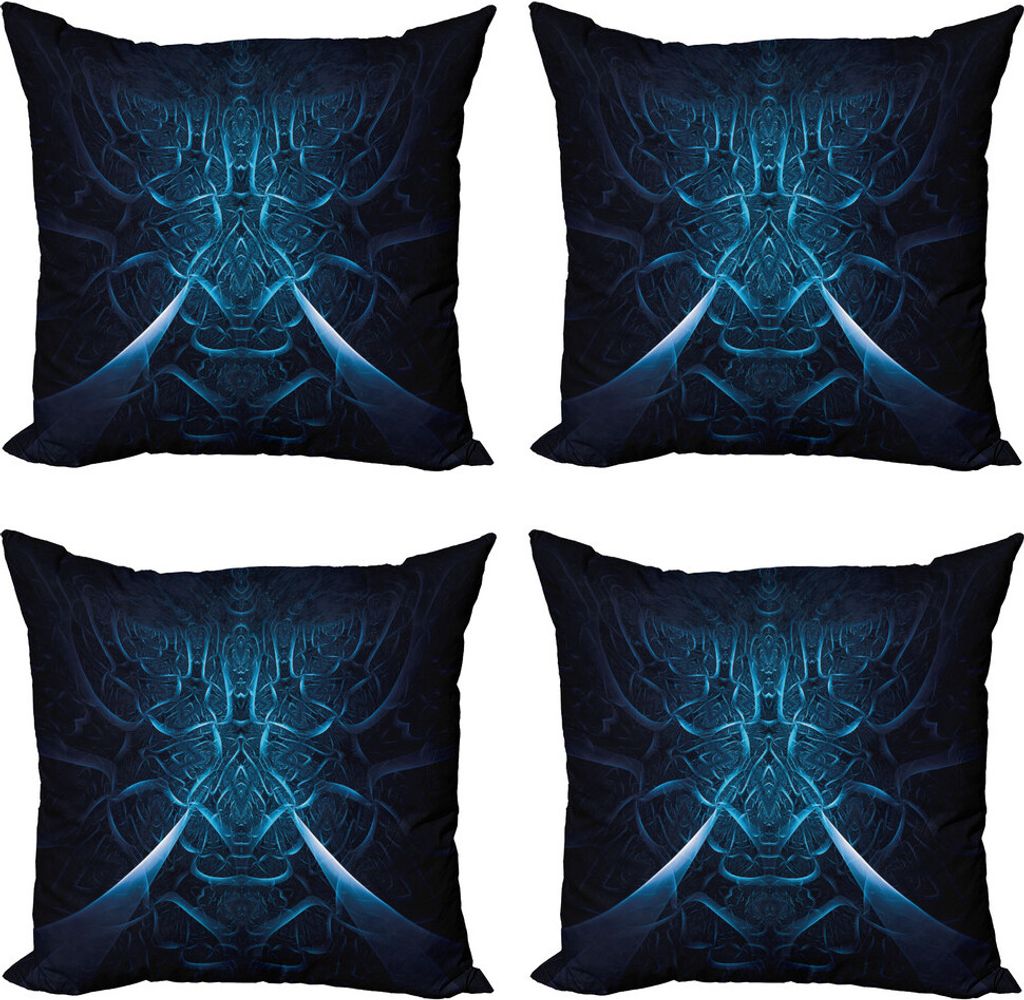 ABAKUHAUS Fractal Kissenbezug Set (4 Stück), Abstrakt Spuk Effect, Moderner Doppelseitiger Digitaldruck, 40 cm x 40 cm, Blau