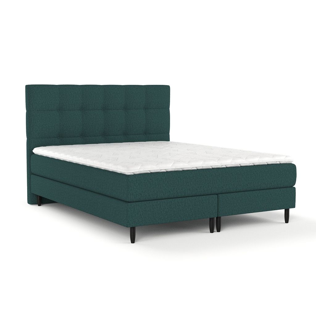 Boxspringbett Livia Interiors Mint, Bett 180x200 cm, Kontinentalbett, Doppelbett, H2 Bonell - Matratze und Topper, Webstoff Megan, Grün Farbe