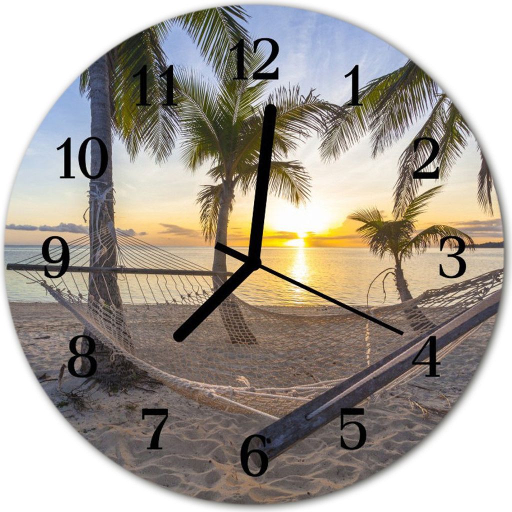 Glasuhr Wanduhr Küchenuhr Echt-Glas 30fi cm Hängematte mehrfarbig