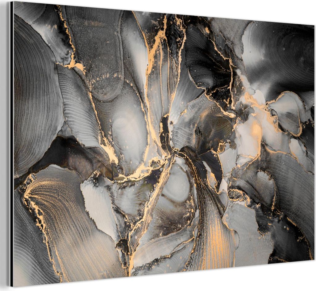 MuchoWow Wanddekoration Metall Metallbild Wandkunst 30x20 cm Grau - Luxus - Gold - Marmor MuchoWow Aluminium Gemälde - Aluminiumgemälder