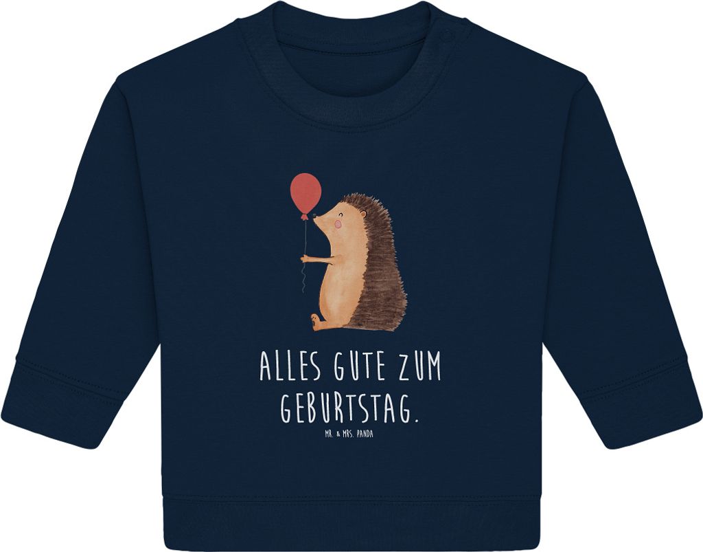 Mr. & Mrs. Panda Organic Baby Pullover Igel Luftballon 6. - 12. Monat - French Navy - Geschenk, Geburtstag, Bullover, Geburtstagskind, Herzlichen G...