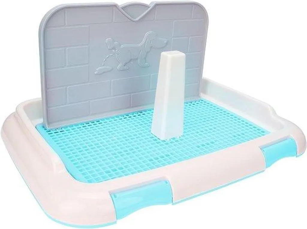 Toilettes d'intérieur pour chien bleues avec grille de protection 45x35cm