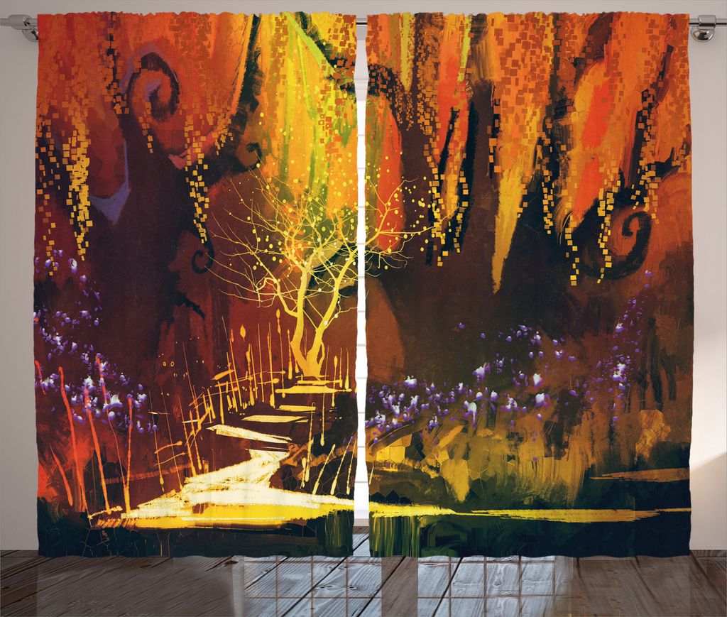 ABAKUHAUS Landschaft Rustikaler Gardine, Eingebildeter Forest View, Schlafzimmer Kräuselband Vorhang mit Schlaufen und Haken, 280 x 225 cm, Orange...