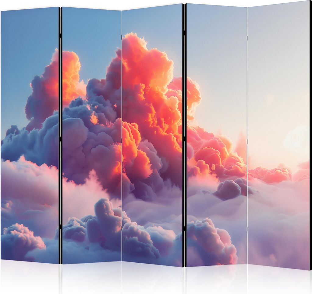 5-teiliger Doppelseitiger Vlies Paravent - Twilight Spectacle: Clouds in Shades of Pink and Purple 225x172 cm Landschaften b-H-10030-z-a