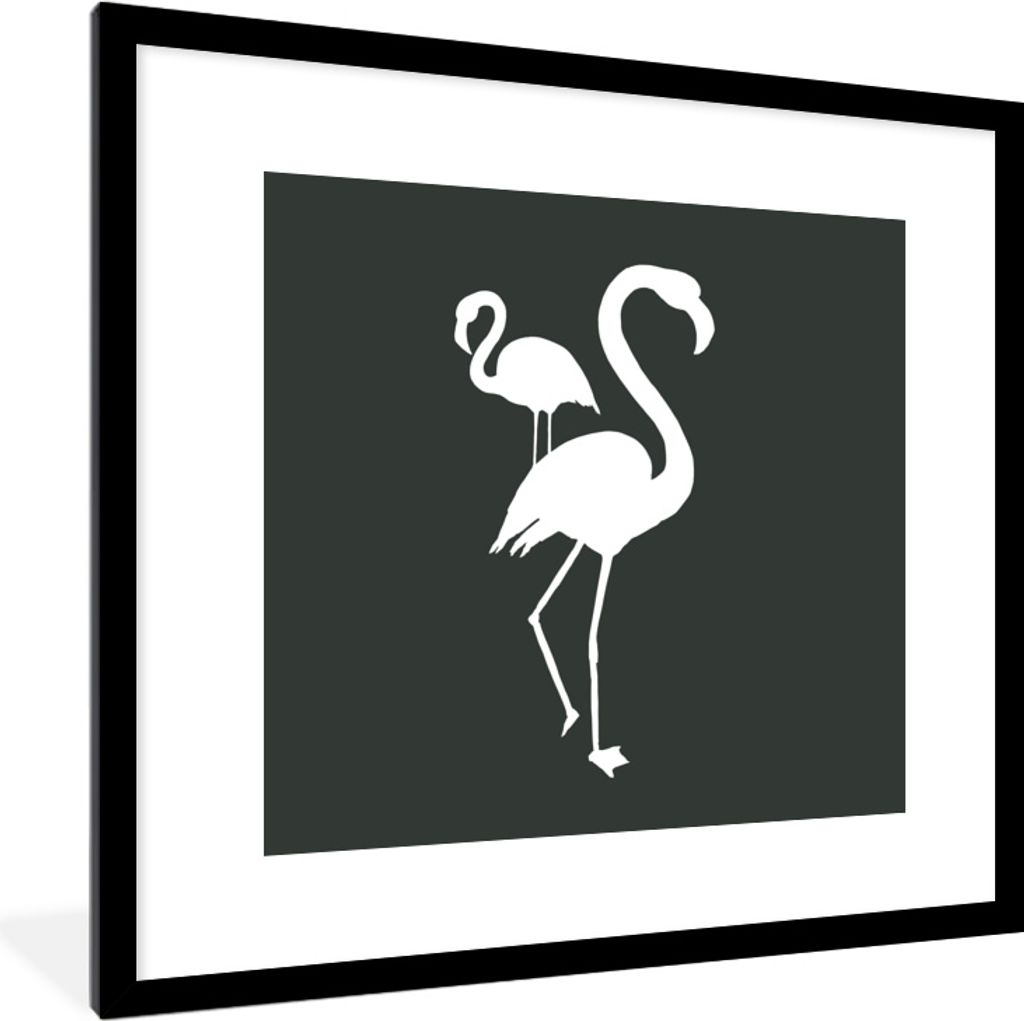 MuchoWow MuchoWow Gerahmtes Poster Flamingo - Vogel - Scherenschnitt 40x40 cm - Poster mit zchwarzem Bilderrahmen - Poster - Plakat im Rahmen
