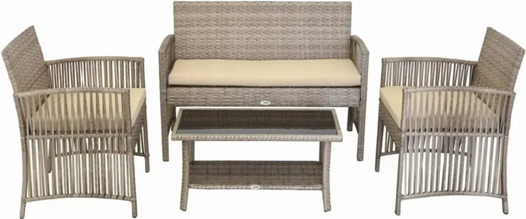 Ensemble de meubles de jardin gris : canapé, 2 fauteuils et table basse
