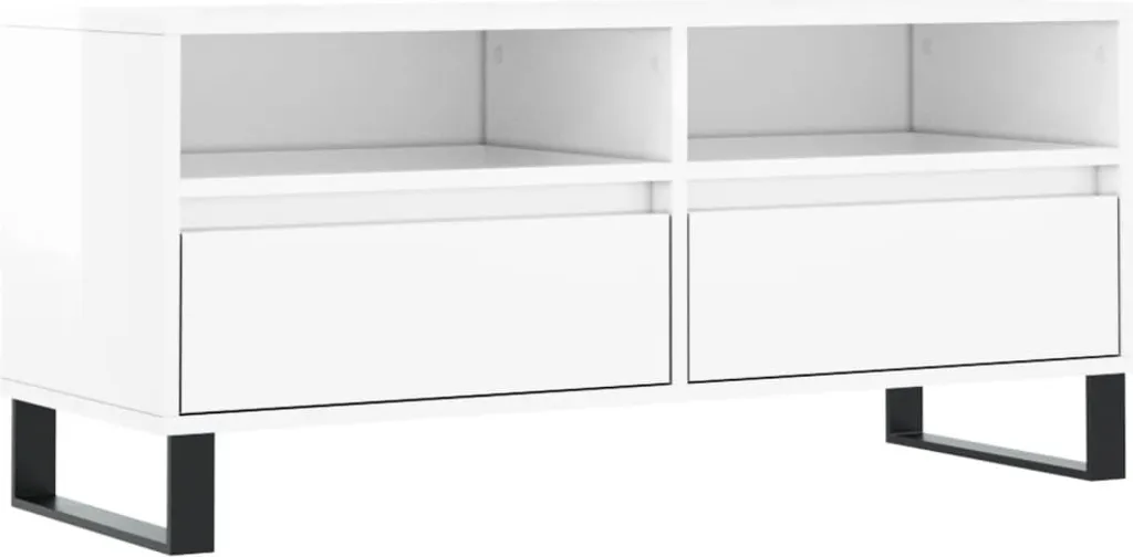 SYFAX Mobile Porta TV Bianco Lucido 100x34,5x44,5cm Legno Multistrato