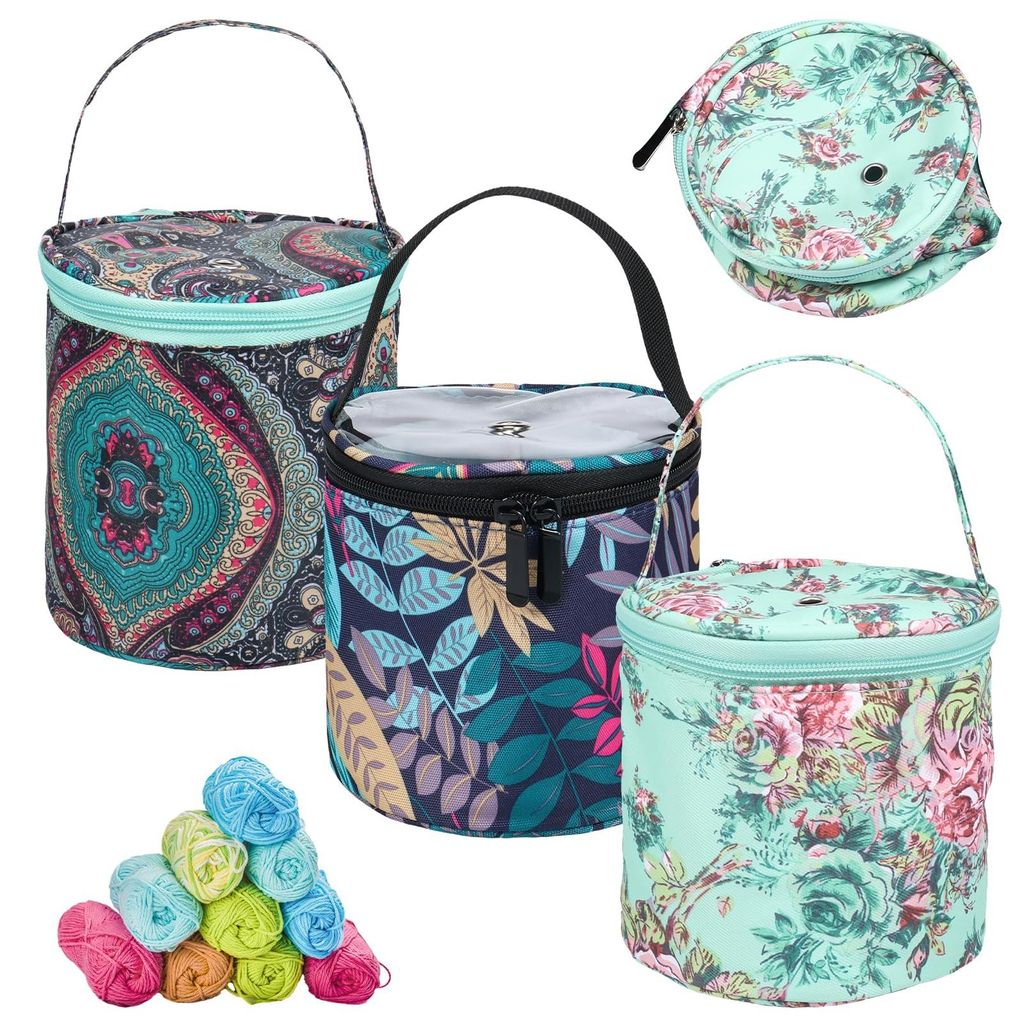 3 Stück Stricktasche, Tragbare Faltbare Garn Aufbewahrungstasche mit Reißverschluss, Strick Aufbewahrungstasche für Wolle, Häkelzubehör, Häke...