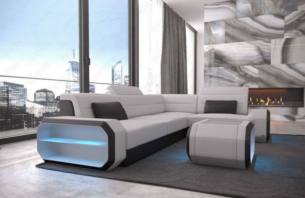 L Form Sofa Verona Mini mit Licht USB Webstoff Strukturstoff