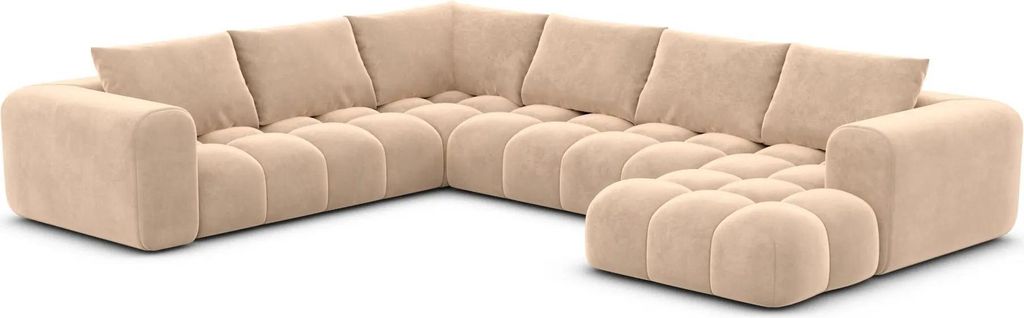 Samtstoff U-Form XXL Wohnlandschaft Lavera Beige Rechts