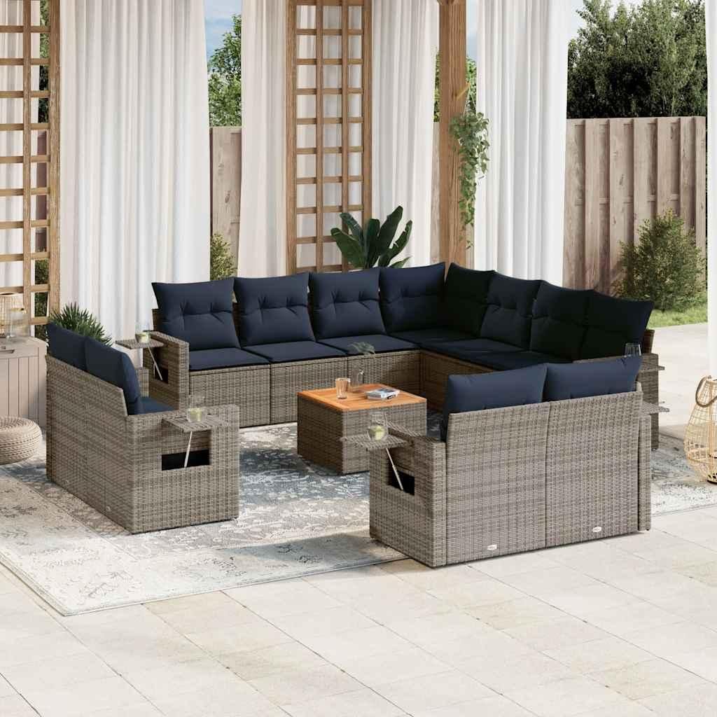 Maison Exclusive - 12-teiliges Gartensofa-Set mit Kissen, grau, Polyrattan