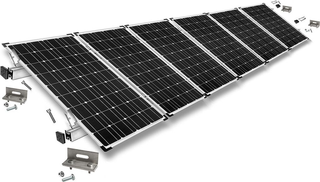Befestigungskit mit Stehfalzklemmen für Schrägdachmontage 6 Solarpanele Rahmenhöhe 30mm
