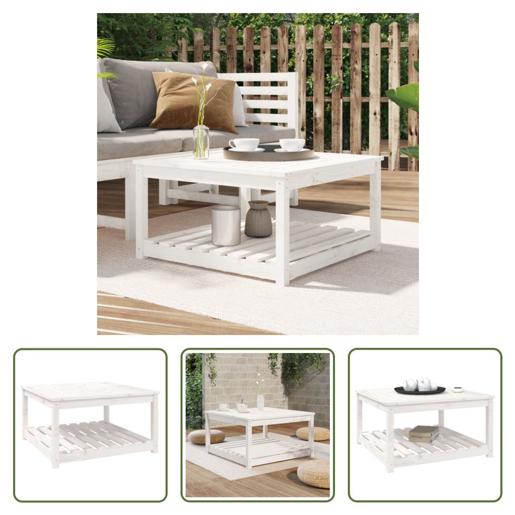 The Living Store Gartentisch Weiß 82,5x82,5x45 cm Massivholz Kiefer