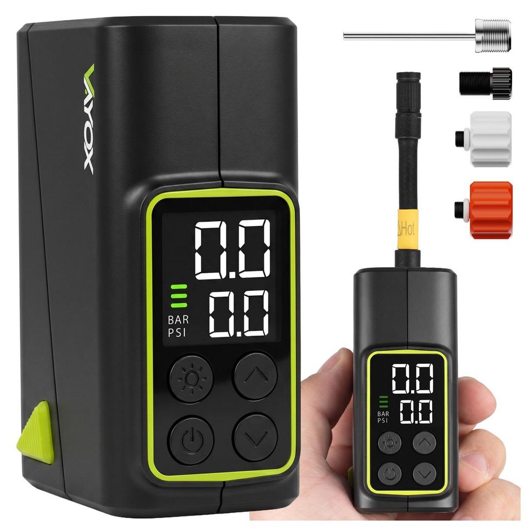 Vayox Fahrrad Elektrische Luftpumpe mit 1100-mAh-Akku VA0451, 150PSI (10.3 BAR), LED Licht, USB-C Aufladung, Schwarz