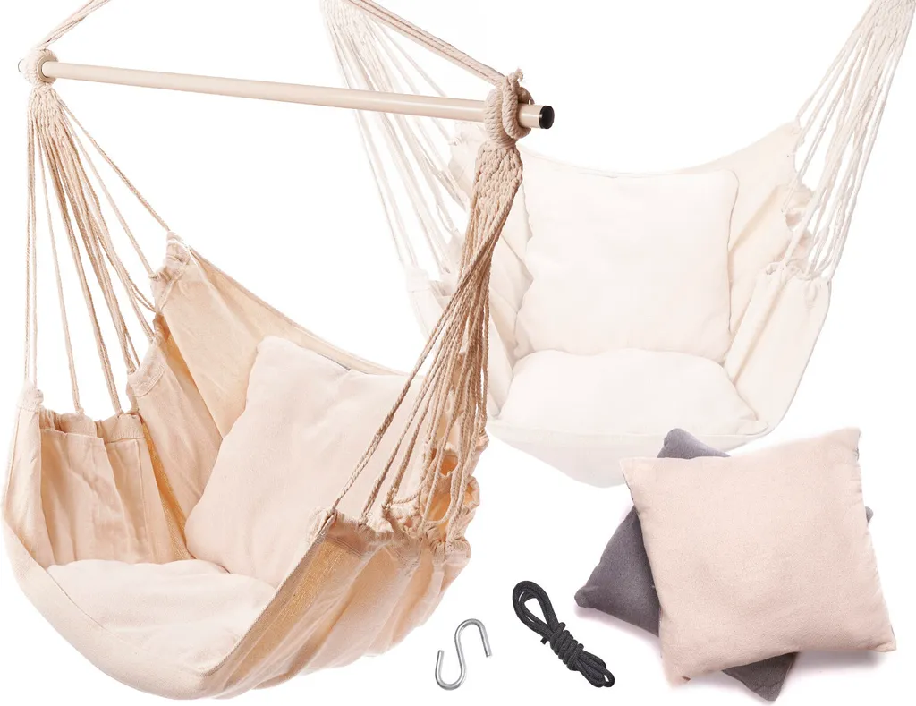 Fauteuil à bascule brésilien écru avec coussins et tête de lit bois