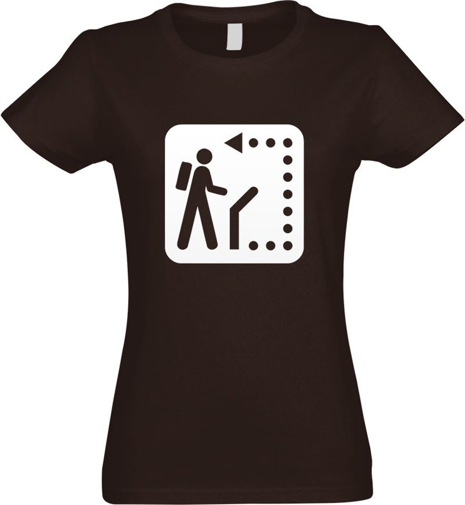Kiwistar - T-Shirt tailliert - Damen - Chocolate - Wanderweg Wegweiser Piktogramme - mit Motiv Bedruckt - Funshirt Design - Sport - Freizeit - Dame...