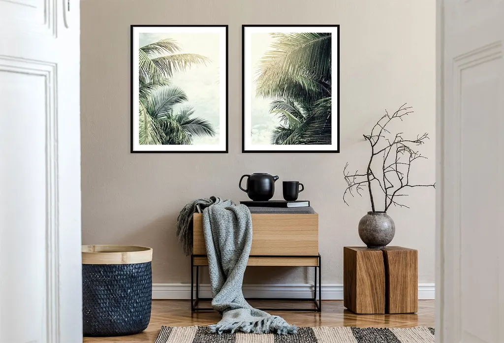 Duo Tableaux Palmier 53x73cm Encadrés Finition Premium Diptyque P2065 - 2