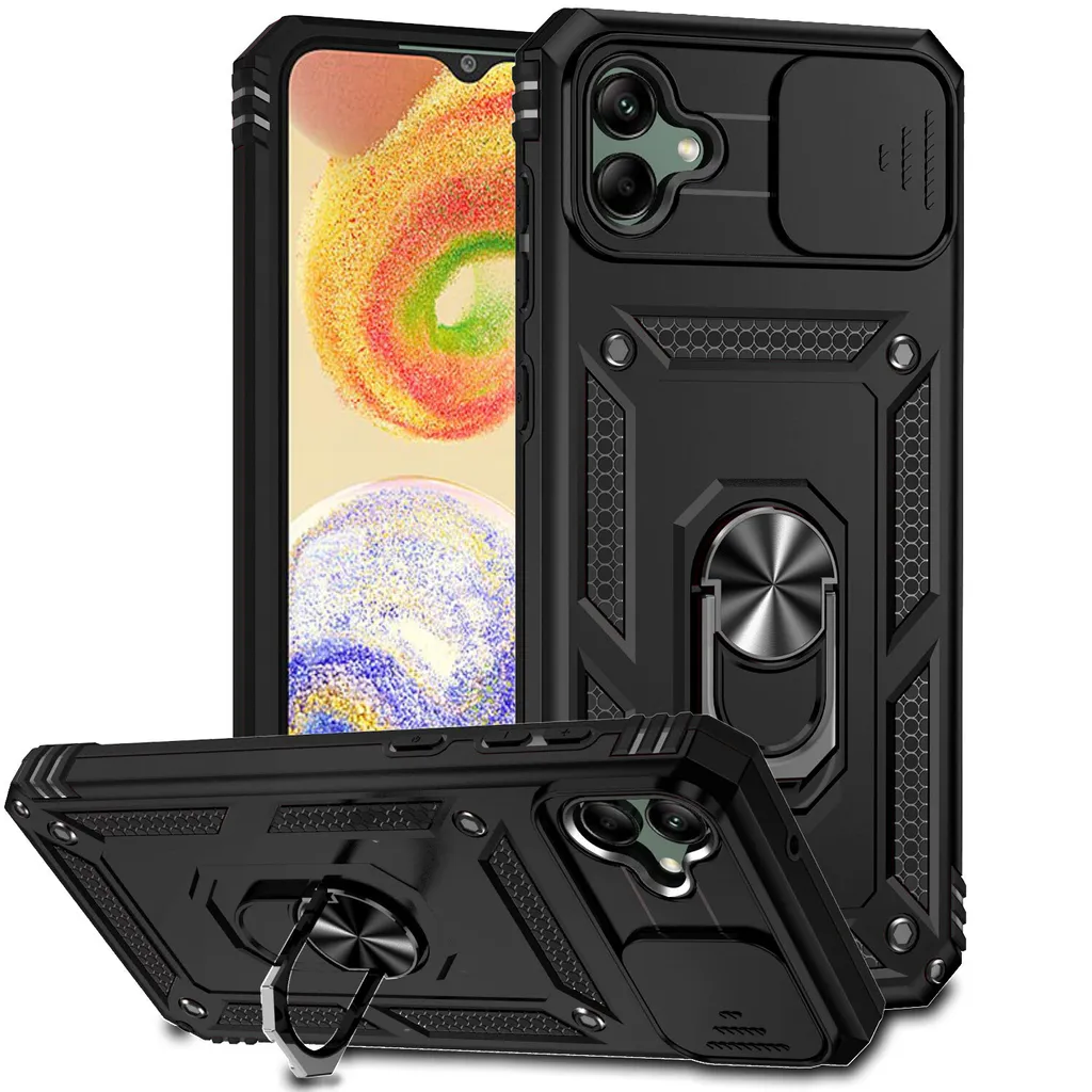 Cover IPhone 17 Pro Con Custodia Scorrevole Per Fotocamera E Supporto Magnetico – Anello 360°, Nero