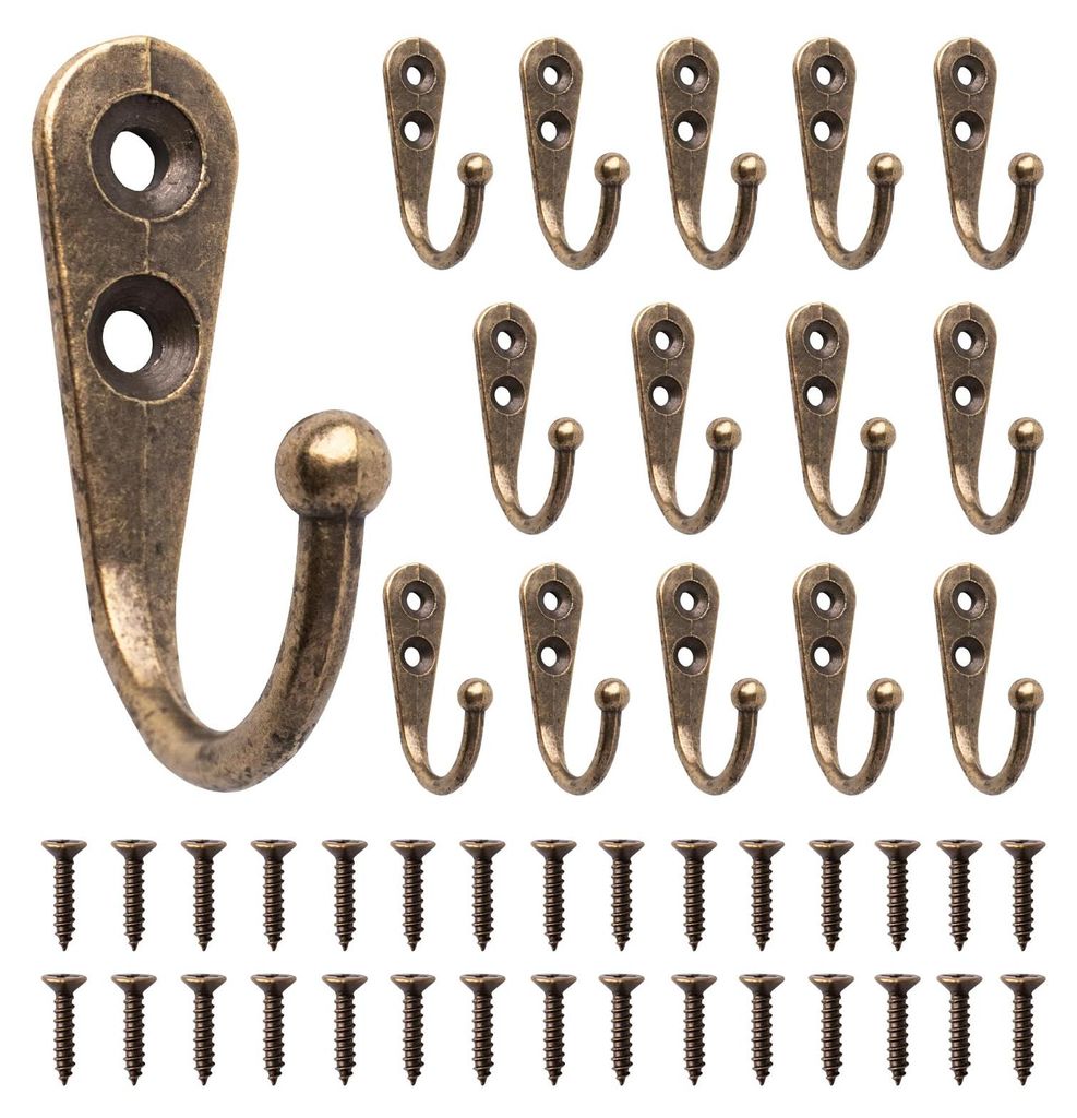 15 bronzene Schlüsselhaken, Kleiderhaken mit Schrauben, Vintage-Kleiderhaken, Mini-Huthaken, Gartenhaken für Schlüssel, Taschen und Handtücher