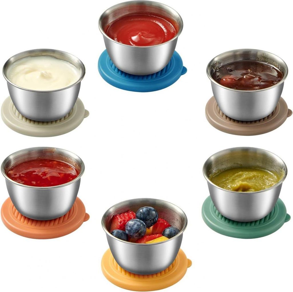 50-ml-Salatdressingbehälter mit Deckel, 6er-Packung, auslaufsichere Dip-Saucenbecher, Saucenbehälter für Mittagessen, kleine Behälter für Sala...
