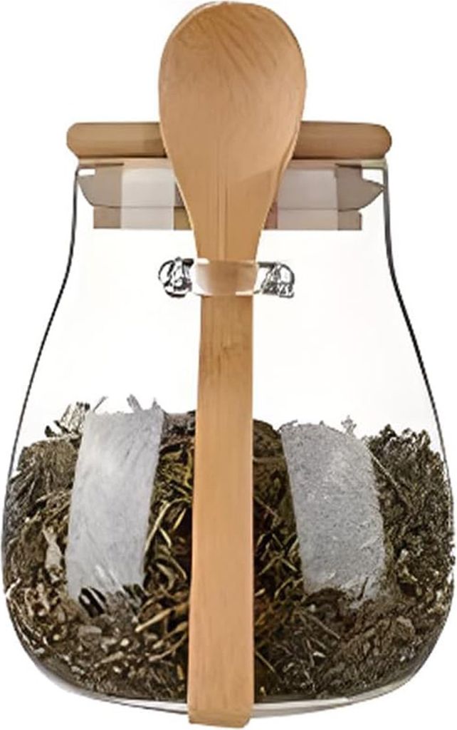 Vorratsdose aus Glas mit Bambusdeckel, großes Fassungsvermögen, lebensmittelecht, BPA-frei, transparent, Vorratsbehälter aus Glas mit Löffel