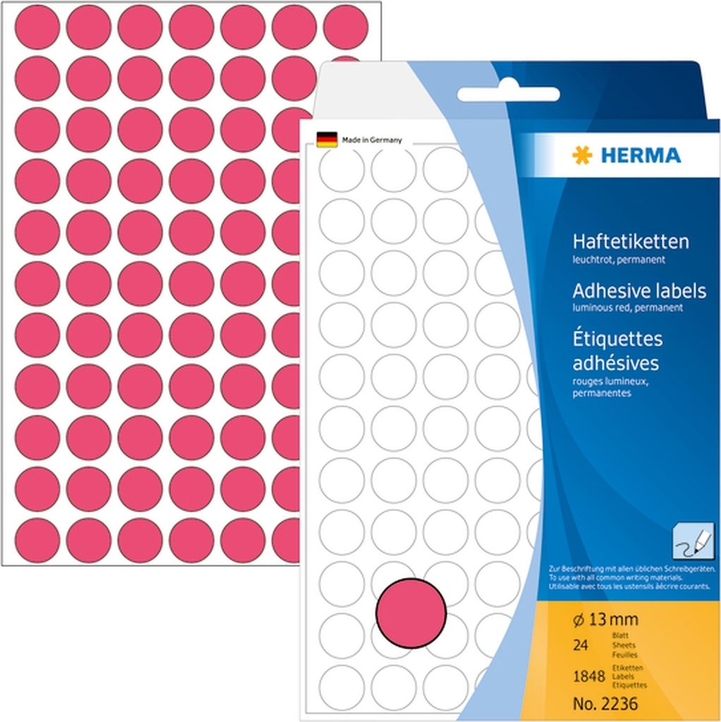 Vielzweck-Etiketten 13mm leuchtrot VE=10x1848 Stück
