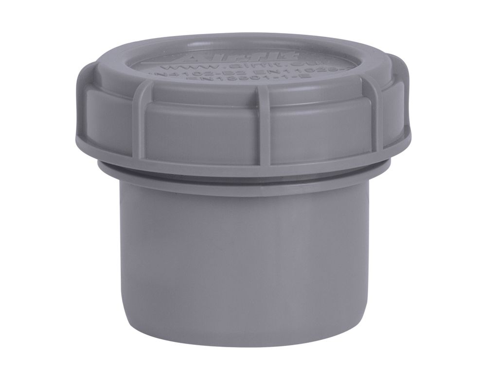 A gray plastic end cap with a screw-on cap.
