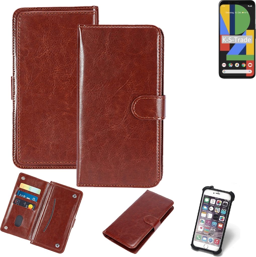 K-S-Trade 360° Hülle kompatibel mit Google Pixel 4 braun Kunstleder Case BookCase WalletCase Kunstlederederhülle Handyhülle, Rundumschutz Bumper