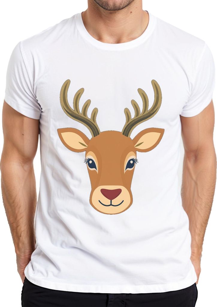 Hirschkopf Rehkopf Niedlich Kinder Waldbewohner Tiermotiv Boho Herren T-Shirt, Weiß, L