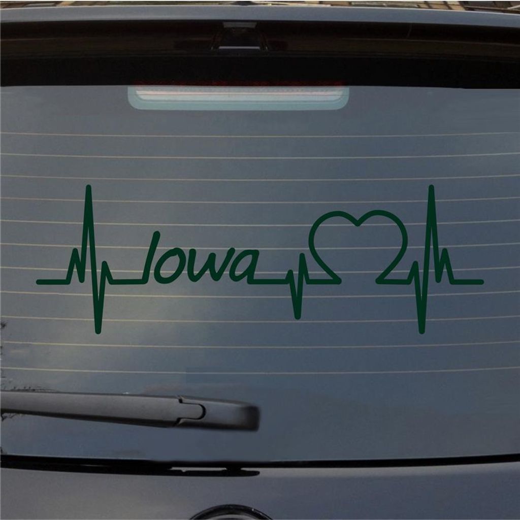 Heckscheibenaufkleber Iowa Herzschlag Puls Staat State USA Liebe 55x20 cm Dunkelgrün Auto Aufkleber Sticker