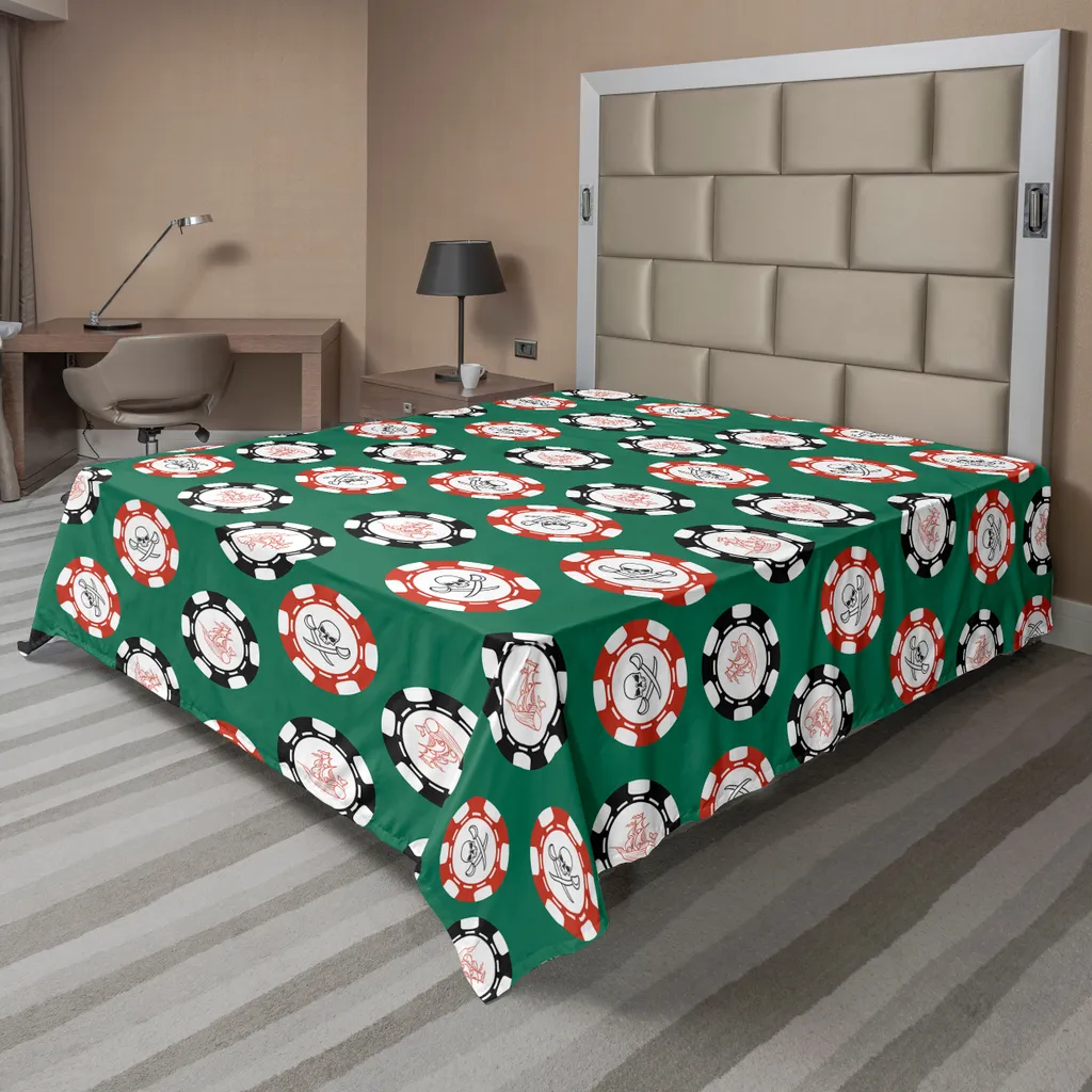 Drap Plat Doux Imprimé Pirate et Casino en Microfibre 266 x 260 cm Vert