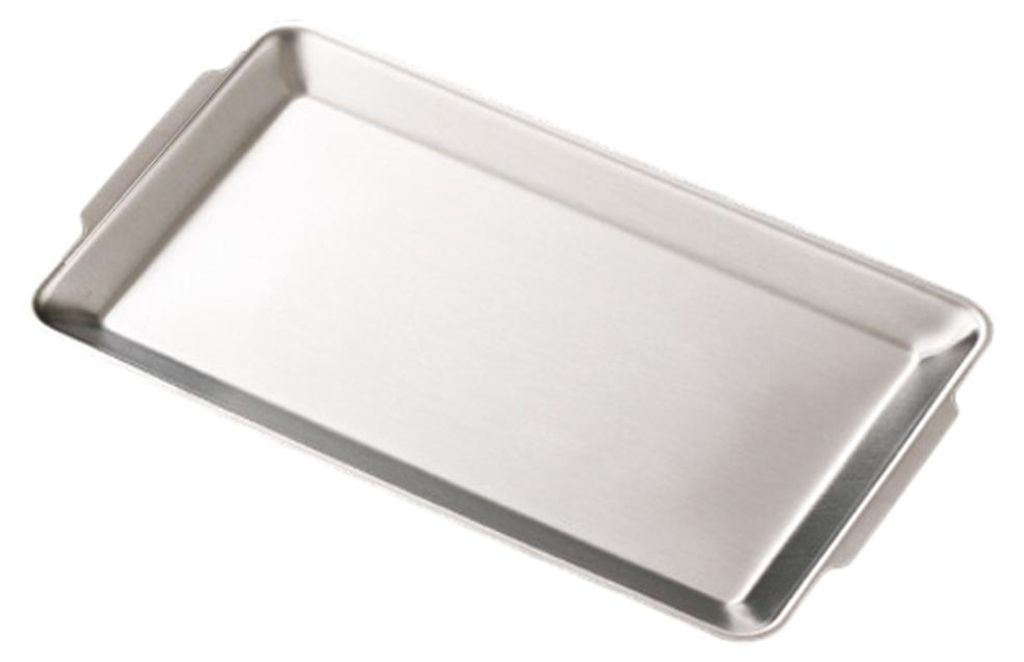 Servierplatte aus Edelstahl für Grillabende, robuste rechteckige Servierplatte mit Griffen, spülmaschinenfest, modernes Küchenutensil