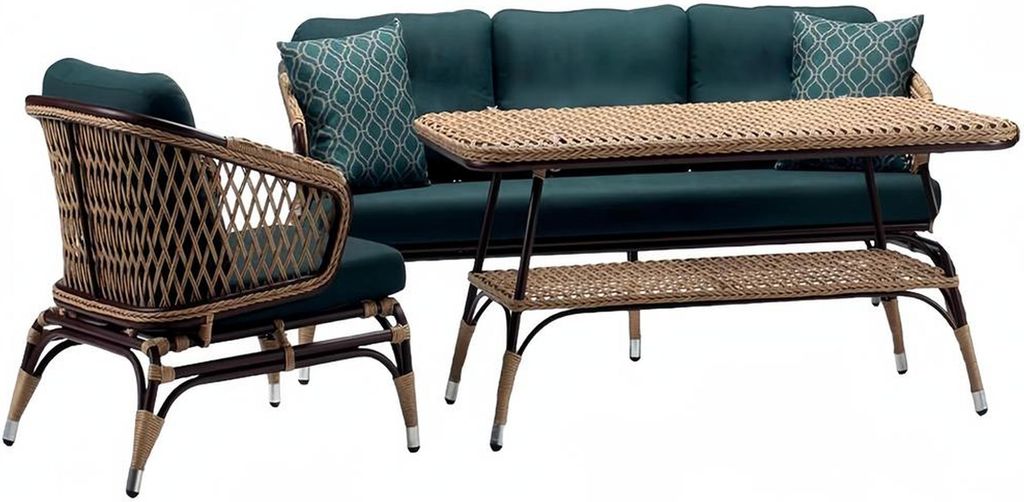 Moderne Gartenmöbel Luxus Sofagarnitur ofa 3 Sitzer Grün Sessel Couchtisch