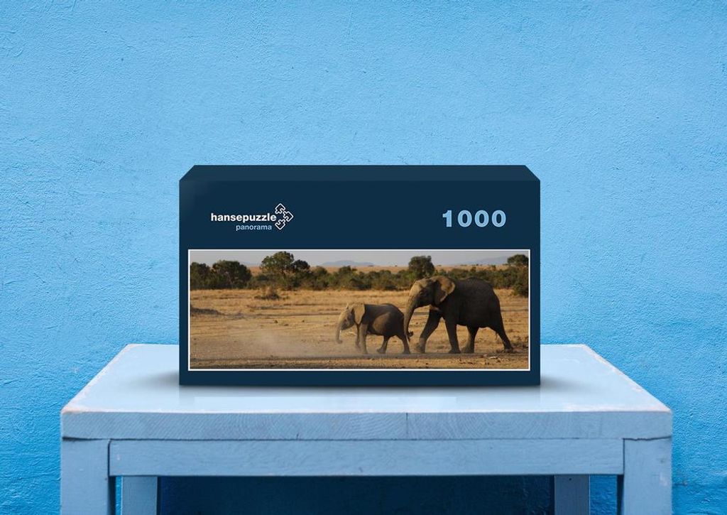 hansepuzzle 76029 - Elefanten Puzzle, 1050 Teile, Tierwelt, 60,0 x 46,0cm mit hochwertiger Aufbewahrung, Kartonbox und wiederverschließbarem Beutel