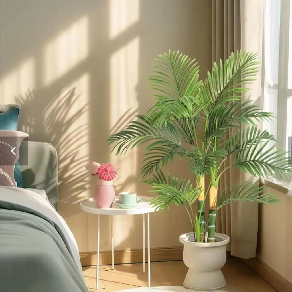 Faux palmier tropical 120 cm vert intense, feuillage dense réaliste - 3